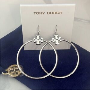 Tory Burch Stacked-T Hoop Earrings in Silver (Brand New)